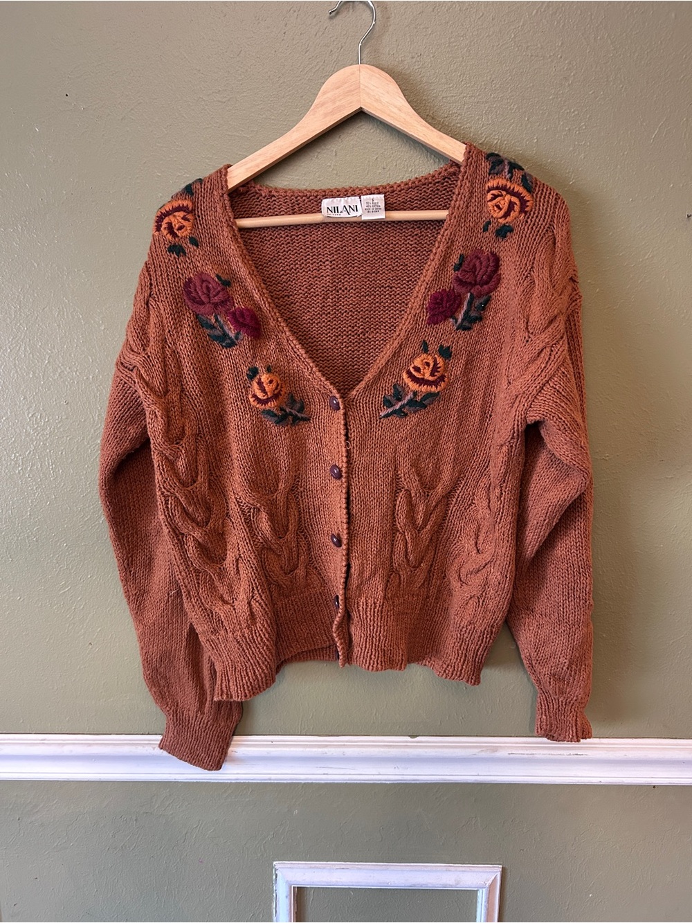 Vintage Ramie and Cotton Fall Floral embroidered Cottagecore Grannycore Cardigan